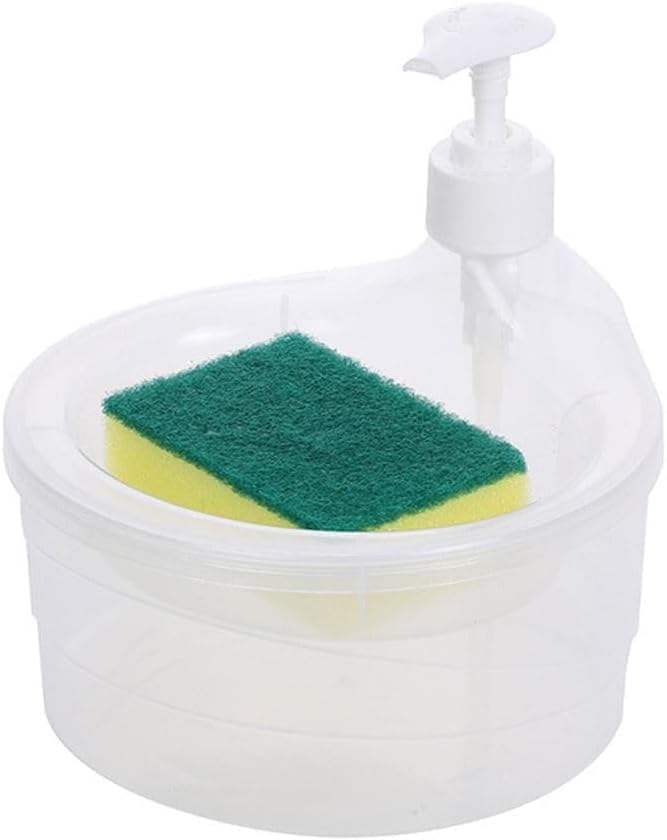 New 2 in 1 Double Layer Liquid soap Dispenser with Pump and Sponge Soap Scrubber Holder Multi functional Dish washing Container 1000ml Manual Sink...