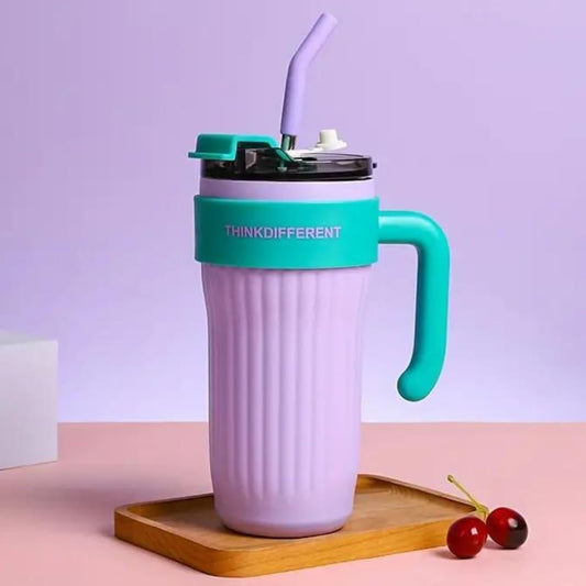 Tumbler with Handle Double Wall Water Bottle Straw Cups Stainless Steel