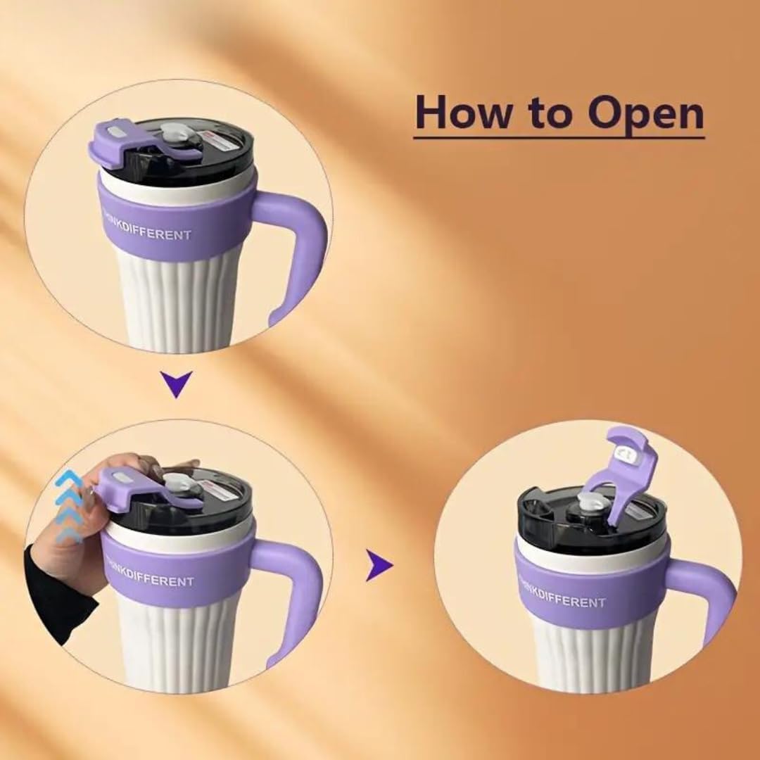 Tumbler with Handle Double Wall Water Bottle Straw Cups Stainless Steel