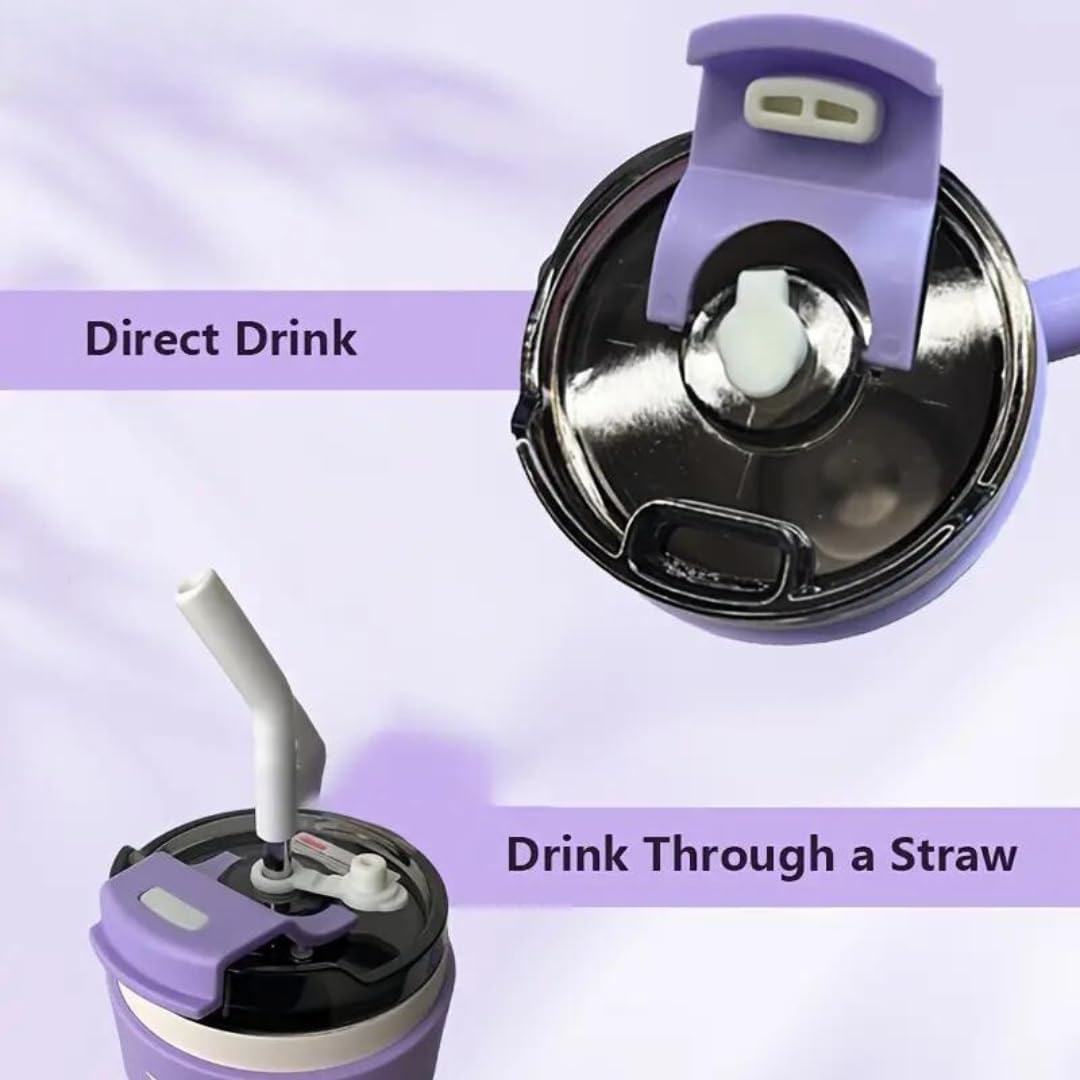 Tumbler with Handle Double Wall Water Bottle Straw Cups Stainless Steel
