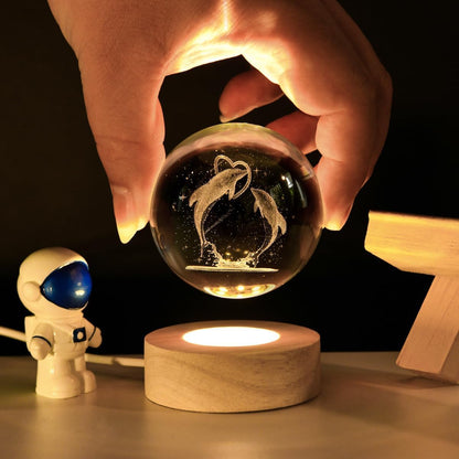 3D Galaxy Crystal Ball Night Light | Dimmable Engraved LED Glass Ball (Dolphin)