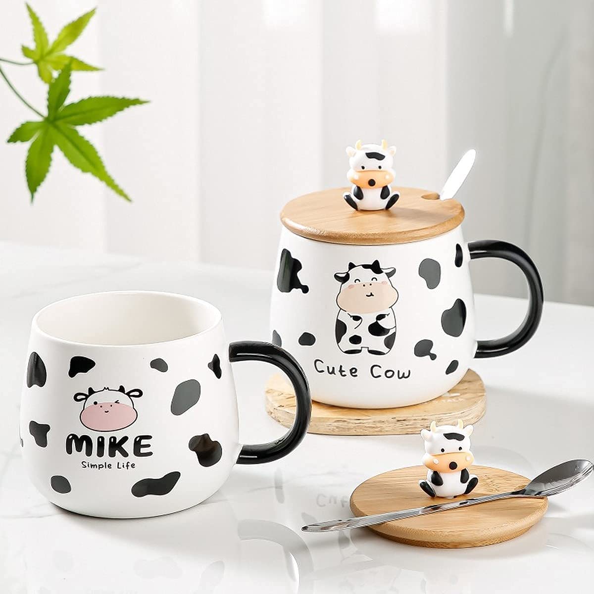 Cute Cow Coffe Mug with Lid and Spoon Cows Print Stuff Gift 400ml