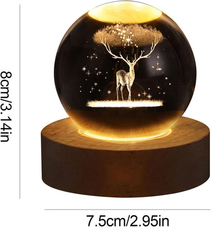3D Galaxy Crystal Ball Night Light | Dimmable Engraved LED Glass Ball (Deer)