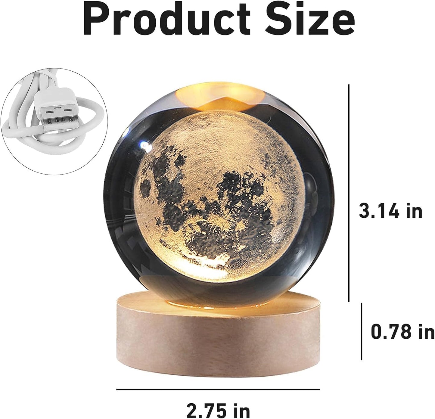 Ball Night Lamp, Creative Engraved Crystal Ball Night Light, USB Table LED Wooden Crystal