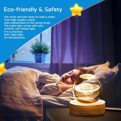 3D Galaxy Crystal Ball Night Light | Dimmable Engraved LED Glass Ball (Deer)